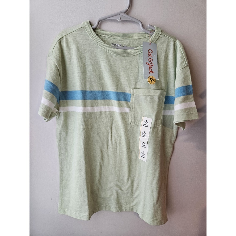 Cat‎ & Jack Boys Light Green Striped Soft Tshirt Size S 6/7